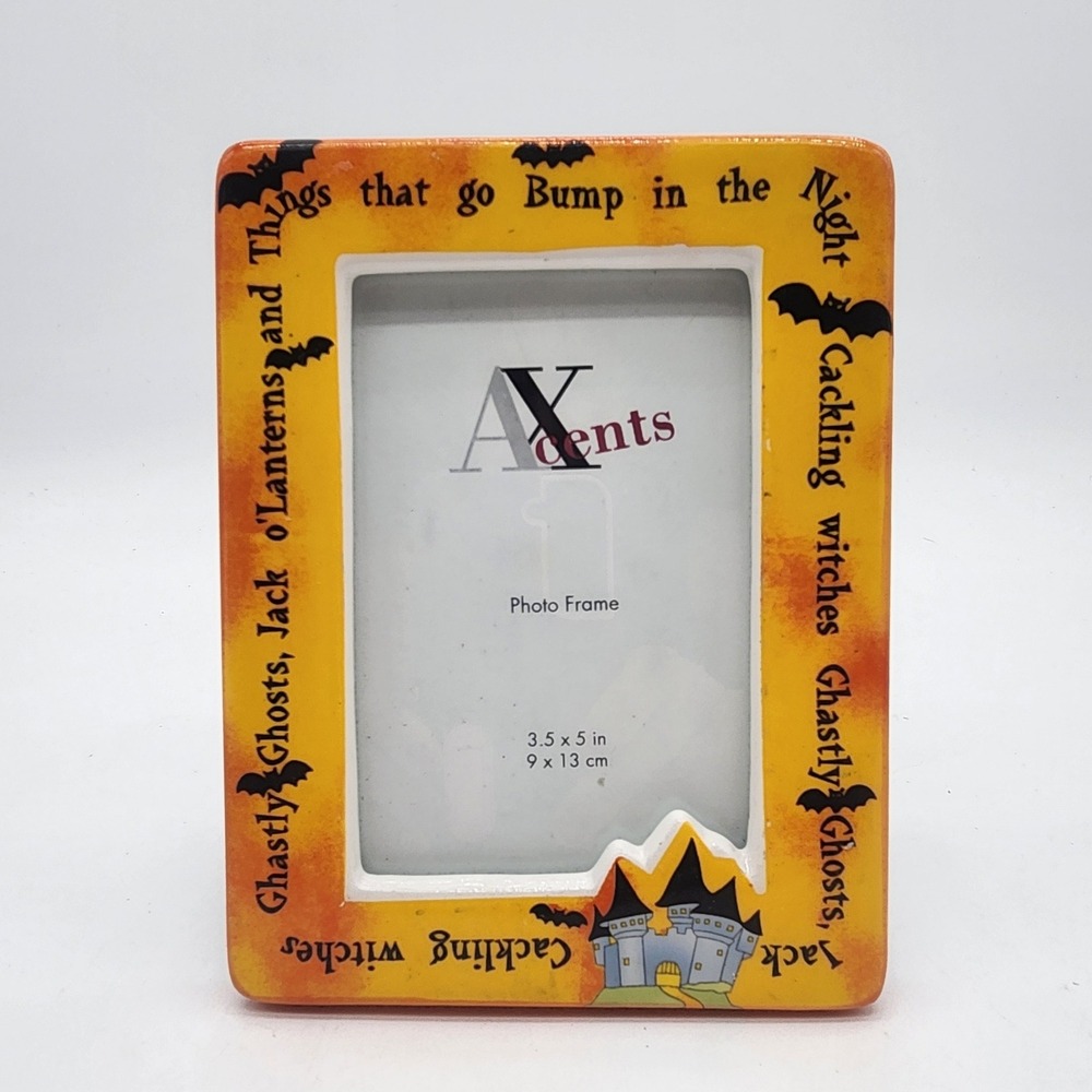 Halloween Accent Photo Frame Ghastly‎ Ghosts Jack O Lanterns Bats 3.5x5 Ceramic